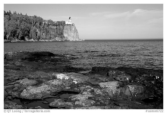 Split Rock lighthouse State Park, afternoon. Minnesota, USA (black and white)