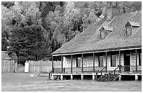 Historic Great Hall in Stockade site, Grand Portage National Monument. Minnesota, USA ( black and white)