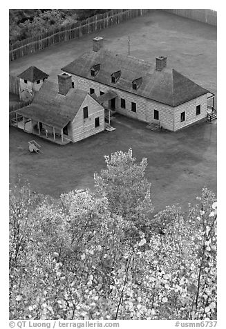 Historic Stockade site, Grand Portage National Monument. Minnesota, USA (black and white)