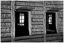 Windows in Great Hall, Grand Portage National Monument. Minnesota, USA (black and white)