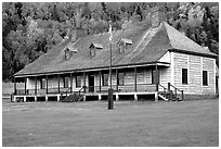 Historic Great Hall in Stockade site, Grand Portage National Monument. Minnesota, USA (black and white)