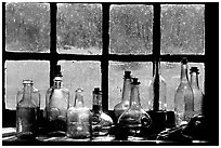 Window in the Kitchen building, Grand Portage National Monument. Minnesota, USA (black and white)