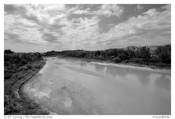 Little Missouri River. North Dakota, USA (black and white)