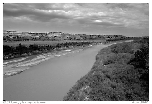 Little Missouri River. North Dakota, USA (black and white)