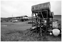 Water citern and ranch. North Dakota, USA ( black and white)