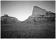 Scotts Bluff, Mitchell Pass, and South Bluff with the warm light of sunrise. Scotts Bluff National Monument. USA ( black and white)