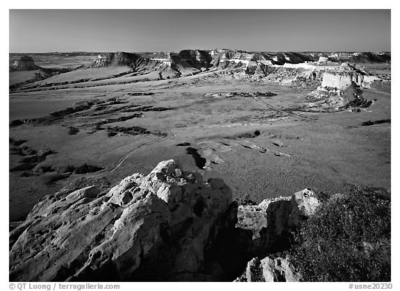 South Bluff seen from Scotts Bluff, early morming. Scotts Bluff National Monument. Nebraska, USA (black and white)