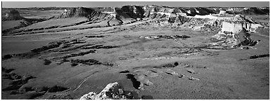 Valley and cliffs,  Scotts Bluff National Monument. Nebraska, USA (Panoramic black and white)