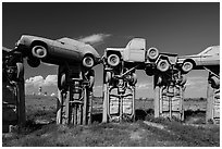 Arches formed by welded cars, Carhenge. Alliance, Nebraska, USA (black and white)