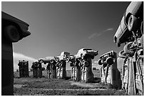 Circle of cars, Carhenge. Alliance, Nebraska, USA (black and white)