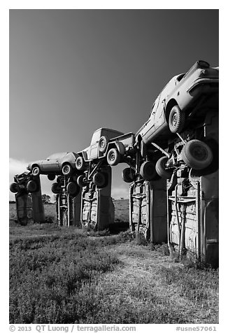 Car sculpture, Carhenge. Alliance, Nebraska, USA (black and white)