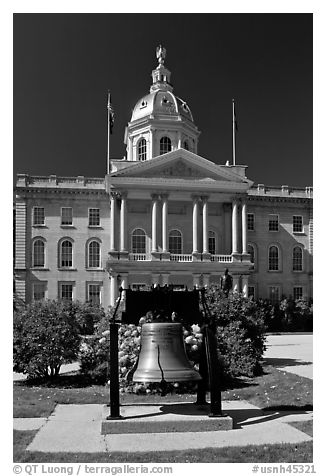 Bell and New Hampshire state capitol. Concord, New Hampshire, USA (black and white)