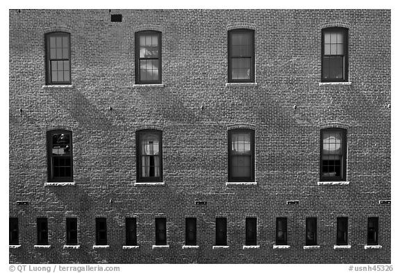 Brick building facade. Concord, New Hampshire, USA (black and white)