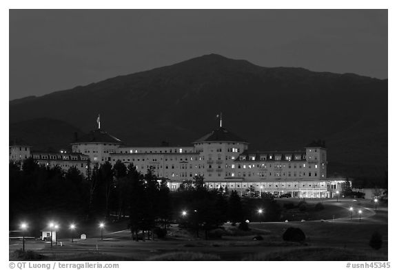 Mount Washington hotel at night, Bretton Woods. New Hampshire, USA (black and white)