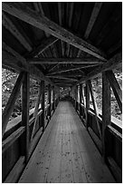 Inside Sentinel Pine covered bridge, Franconia Notch State Park. New Hampshire, USA (black and white)