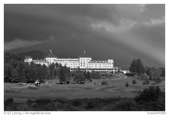 Mount Washington hotel and rainbow, Bretton Woods. New Hampshire, USA