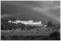 Mount Washington hotel and rainbow, Bretton Woods. New Hampshire, USA ( black and white)