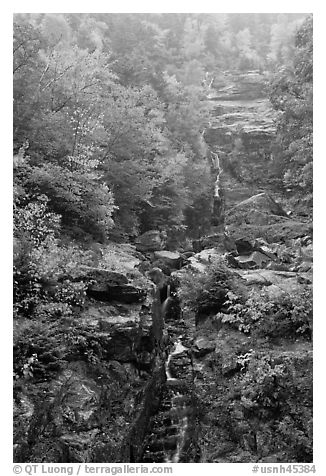 Waterfall, Crawford Notch State Park, White Mountain National Forest. New Hampshire, USA (black and white)