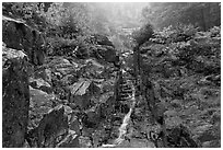 Silver Cascade in the fall, White Mountain National Forest. New Hampshire, USA ( black and white)