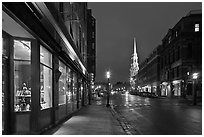 Congress Street and church by night. Portsmouth, New Hampshire, USA ( black and white)