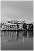 Brick downtown waterfront and church. Portsmouth, New Hampshire, USA (black and white)