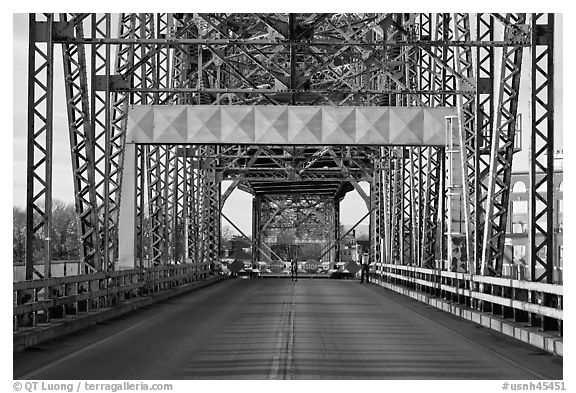 Roadway and lift bridge opening. Portsmouth, New Hampshire, USA