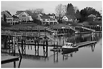 Houses and private boat decks. Portsmouth, New Hampshire, USA ( black and white)