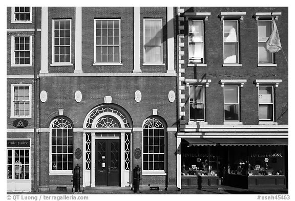 Historic brick facades. Portsmouth, New Hampshire, USA (black and white)
