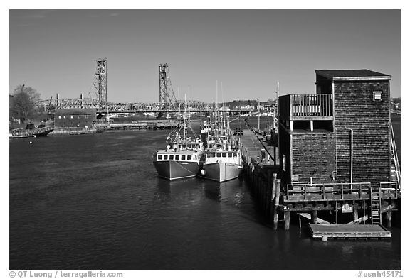 Commercial fishing dock. Portsmouth, New Hampshire, USA (black and white)