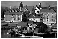 Historic houses on waterfront. Portsmouth, New Hampshire, USA (black and white)