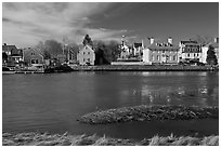 Waterfront with houses and church. Portsmouth, New Hampshire, USA ( black and white)
