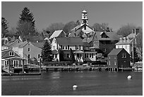 Old wooden houses and church. Portsmouth, New Hampshire, USA ( black and white)