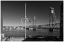 Riverside plaza, flagpole, and memorial bridge. Portsmouth, New Hampshire, USA ( black and white)