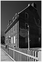 Warner house and fence. Portsmouth, New Hampshire, USA (black and white)