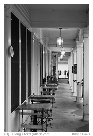 Gallery outside commercial center. Walpole, New Hampshire, USA (black and white)