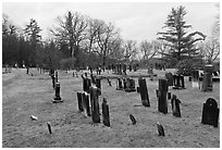 Slate headstones in cemetery. Walpole, New Hampshire, USA (black and white)