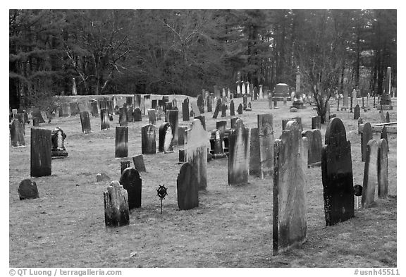 Old Slate headstones. Walpole, New Hampshire, USA (black and white)