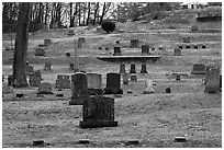 Headstones of different sizes in cemetery. Walpole, New Hampshire, USA ( black and white)