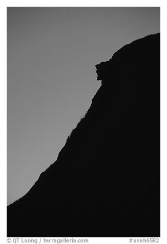 Old man of the mountain at dusk, Franconia Notch State Park. New Hampshire, USA (black and white)