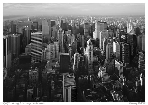 Mid-town Manhattan skyscrapers from above, late afternoon. NYC, New York, USA