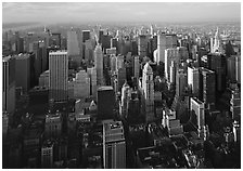 Mid-town Manhattan skyscrapers from above, late afternoon. NYC, New York, USA (black and white)