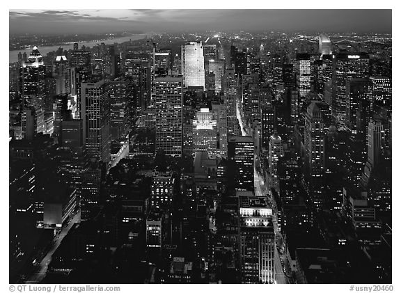 Looking North from the Empire State Building, dusk. NYC, New York, USA (black and white)