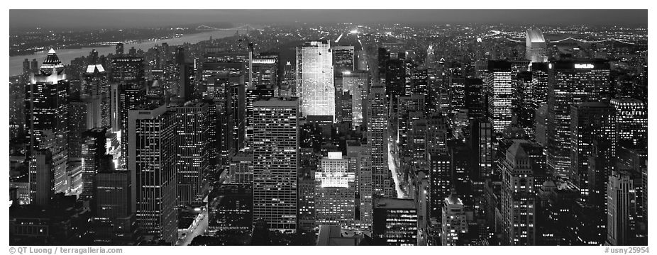 Manhattan night cityscape. NYC, New York, USA (black and white)