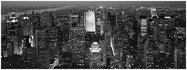 Manhattan night cityscape. NYC, New York, USA (Panoramic black and white)