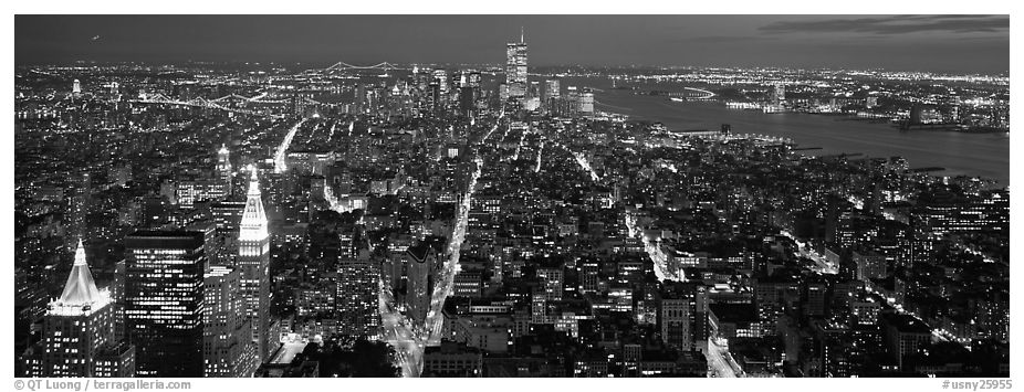 New York night cityscape. NYC, New York, USA (black and white)