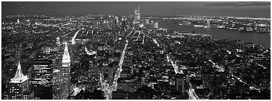 New York night cityscape. NYC, New York, USA (Panoramic black and white)
