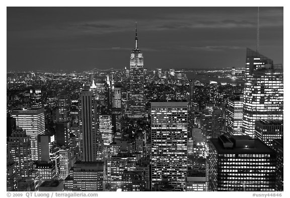 Night skyline with Empire State Building. NYC, New York, USA (black and white)