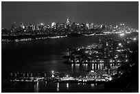 Hudson River and New York skyline at night. NYC, New York, USA (black and white)