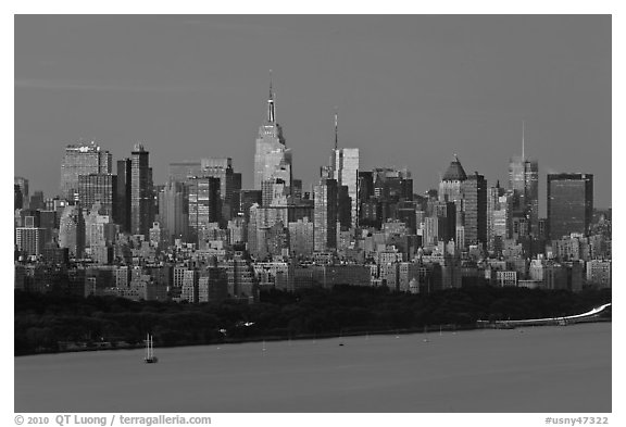 New York City skyline at sunrise. NYC, New York, USA (black and white)