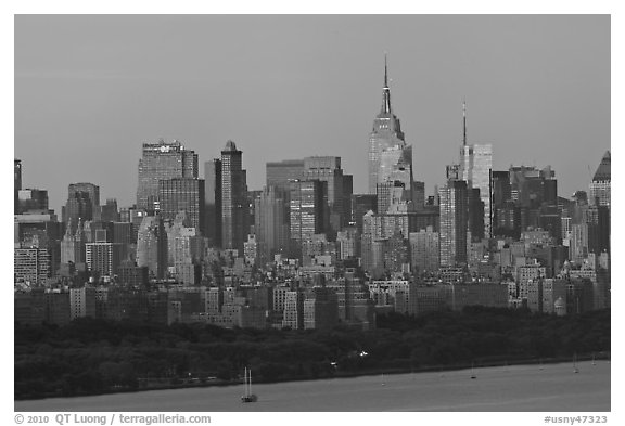 Manhattan skyline at sunrise. NYC, New York, USA (black and white)